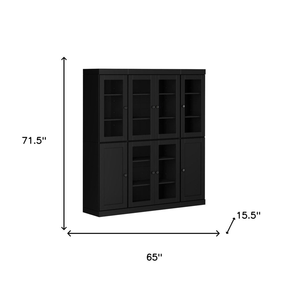 72" Black Solid Wood 8 Pantry Or Storage Closet