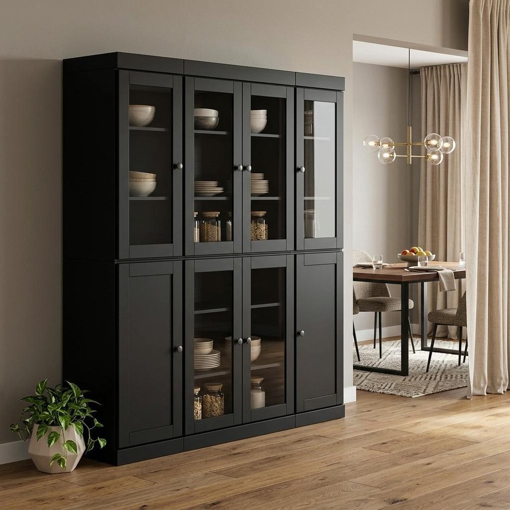 72" Black Solid Wood 8 Pantry Or Storage Closet