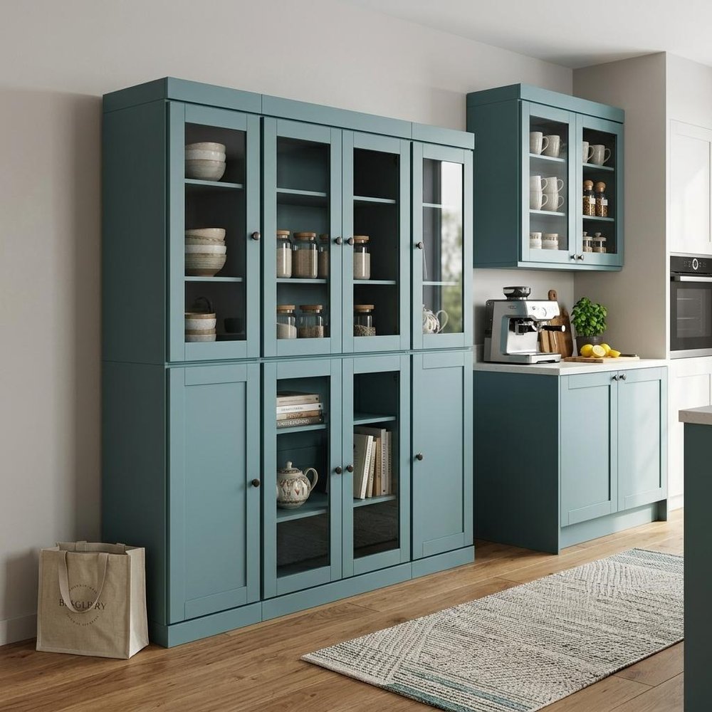 72" Aqua Solid Wood 8 Pantry Or Storage Closet
