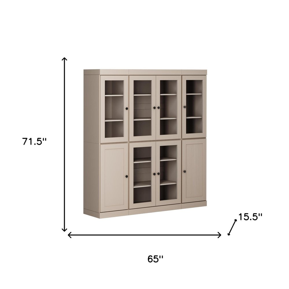 72" Beige Solid Wood 8 Pantry Or Storage Closet