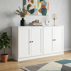 64" White Solid Wood Four Drawer Sideboard With Four Doors