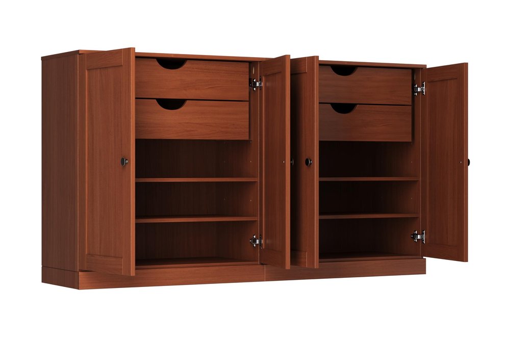 64" Coffee Solid Wood Four Drawer Sideboard With Four Doors