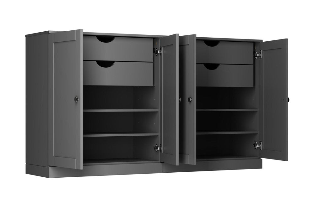 64" Gray Solid Wood Four Drawer Sideboard With Four Doors