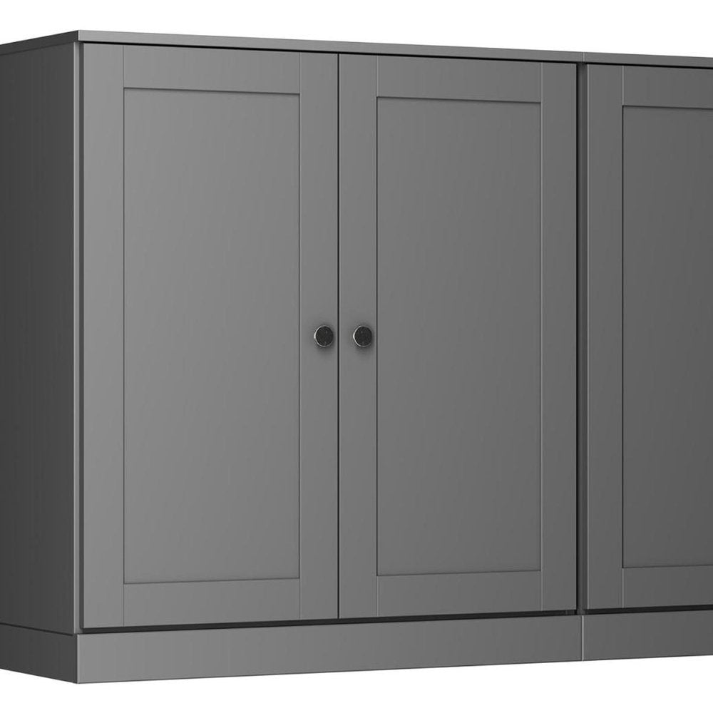 64" Gray Solid Wood Four Drawer Sideboard With Four Doors