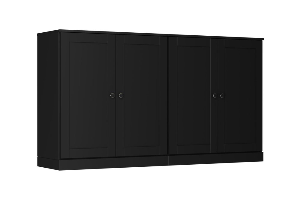 64" Black Solid Wood Four Drawer Sideboard With Four Doors