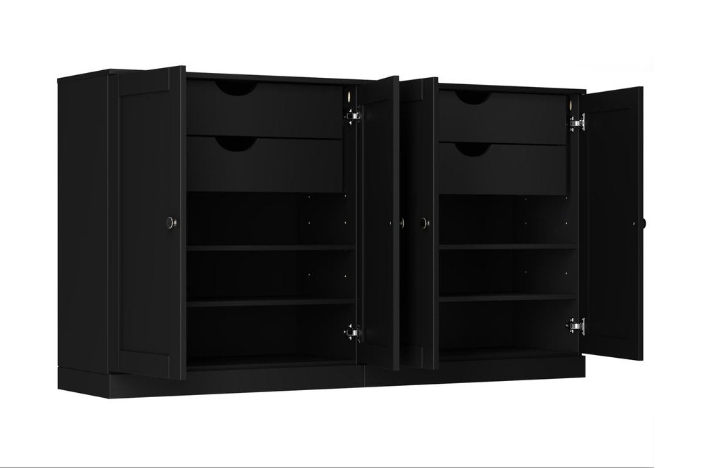64" Black Solid Wood Four Drawer Sideboard With Four Doors