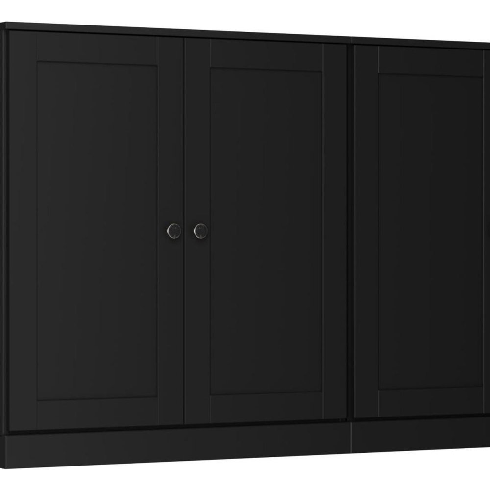 64" Black Solid Wood Four Drawer Sideboard With Four Doors