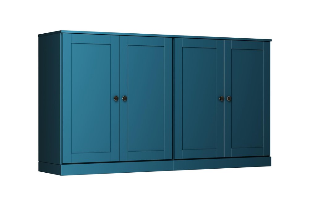64" Teal Blue Solid Wood Four Drawer Sideboard With Four Doors