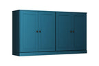 64" Teal Blue Solid Wood Four Drawer Sideboard With Four Doors