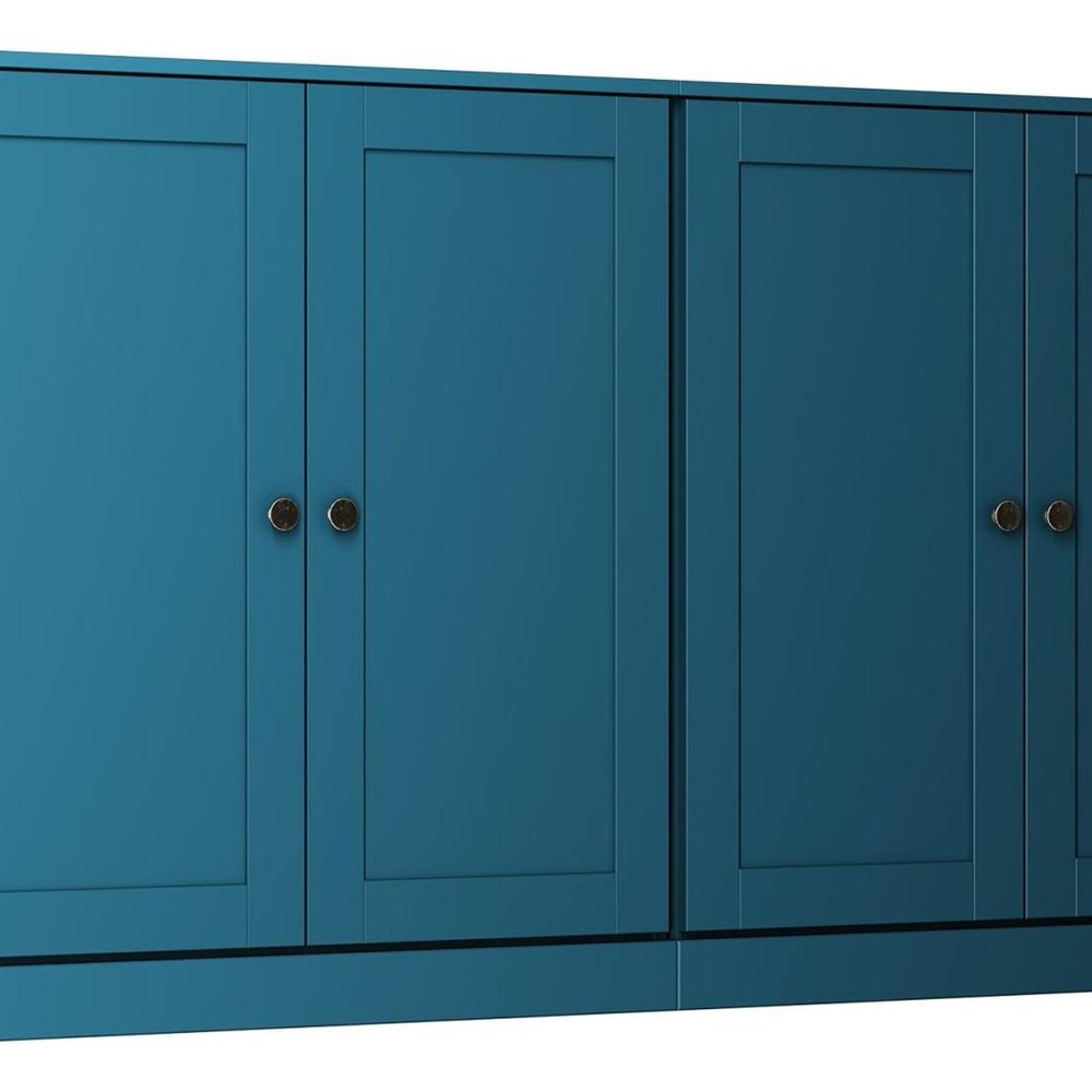 64" Teal Blue Solid Wood Four Drawer Sideboard With Four Doors