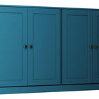 64" Teal Blue Solid Wood Four Drawer Sideboard With Four Doors