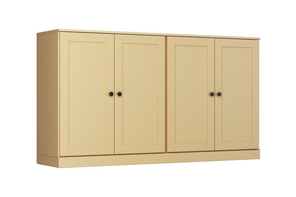64" Yellow Solid Wood Four Drawer Sideboard With Four Doors