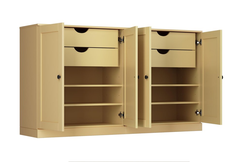 64" Yellow Solid Wood Four Drawer Sideboard With Four Doors