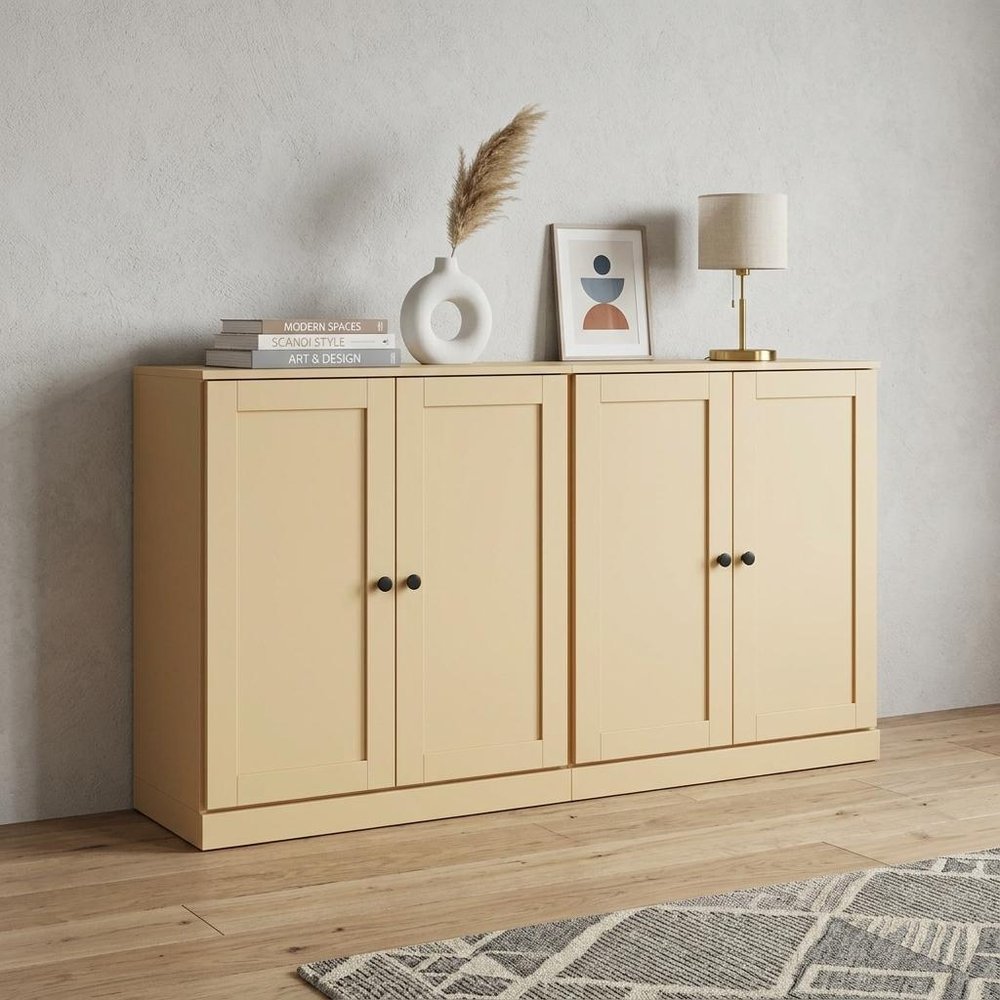 64" Yellow Solid Wood Four Drawer Sideboard With Four Doors