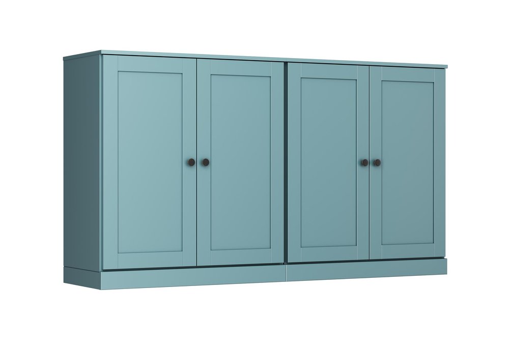 64" Aqua Solid Wood Four Drawer Sideboard With Four Doors