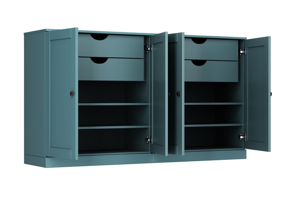 64" Aqua Solid Wood Four Drawer Sideboard With Four Doors