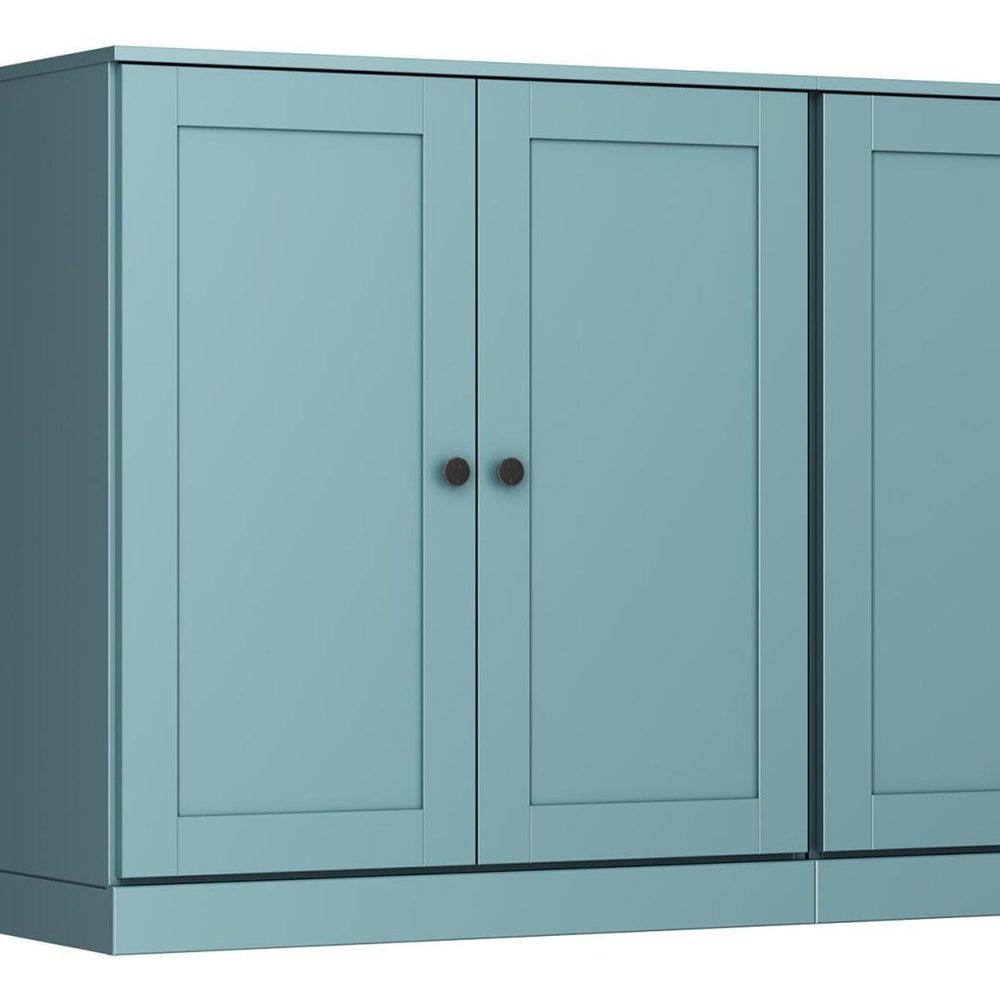 64" Aqua Solid Wood Four Drawer Sideboard With Four Doors