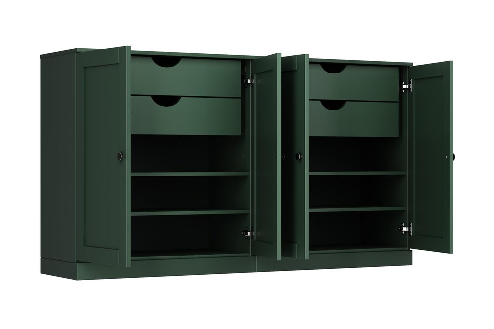 64" Green Solid Wood Four Drawer Sideboard With Four Doors