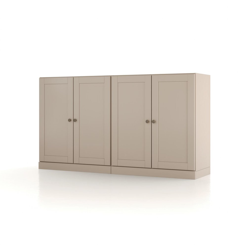 64" Beige Solid Wood Four Drawer Sideboard With Four Doors