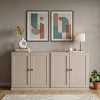64" Beige Solid Wood Four Drawer Sideboard With Four Doors