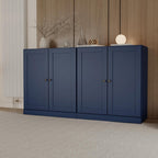 64" Navy Blue Solid Wood Four Drawer Sideboard With Four Doors