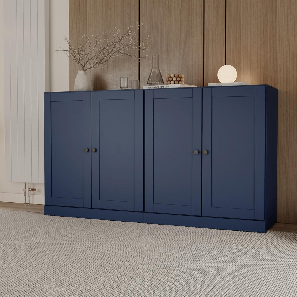 64" Navy Blue Solid Wood Four Drawer Sideboard With Four Doors