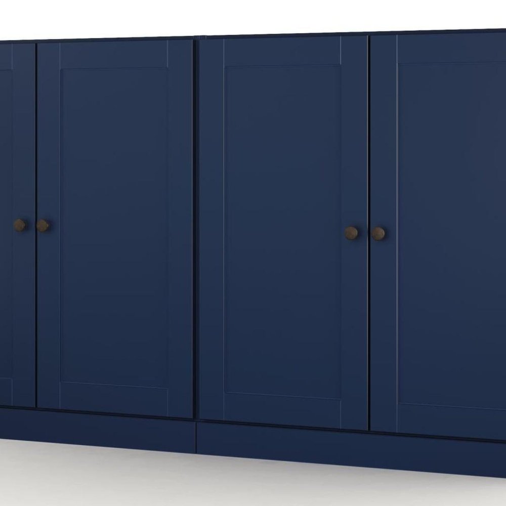 64" Navy Blue Solid Wood Four Drawer Sideboard With Four Doors