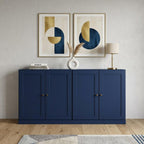 64" Navy Blue Solid Wood Four Drawer Sideboard With Four Doors