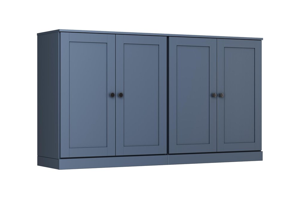 64" French Blue Solid Wood Four Drawer Sideboard With Four Doors