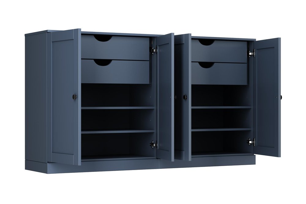64" French Blue Solid Wood Four Drawer Sideboard With Four Doors