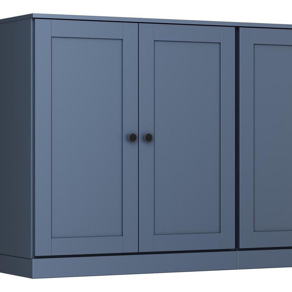 64" French Blue Solid Wood Four Drawer Sideboard With Four Doors
