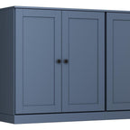 64" French Blue Solid Wood Four Drawer Sideboard With Four Doors