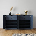 64" French Blue Solid Wood Four Drawer Sideboard With Four Doors