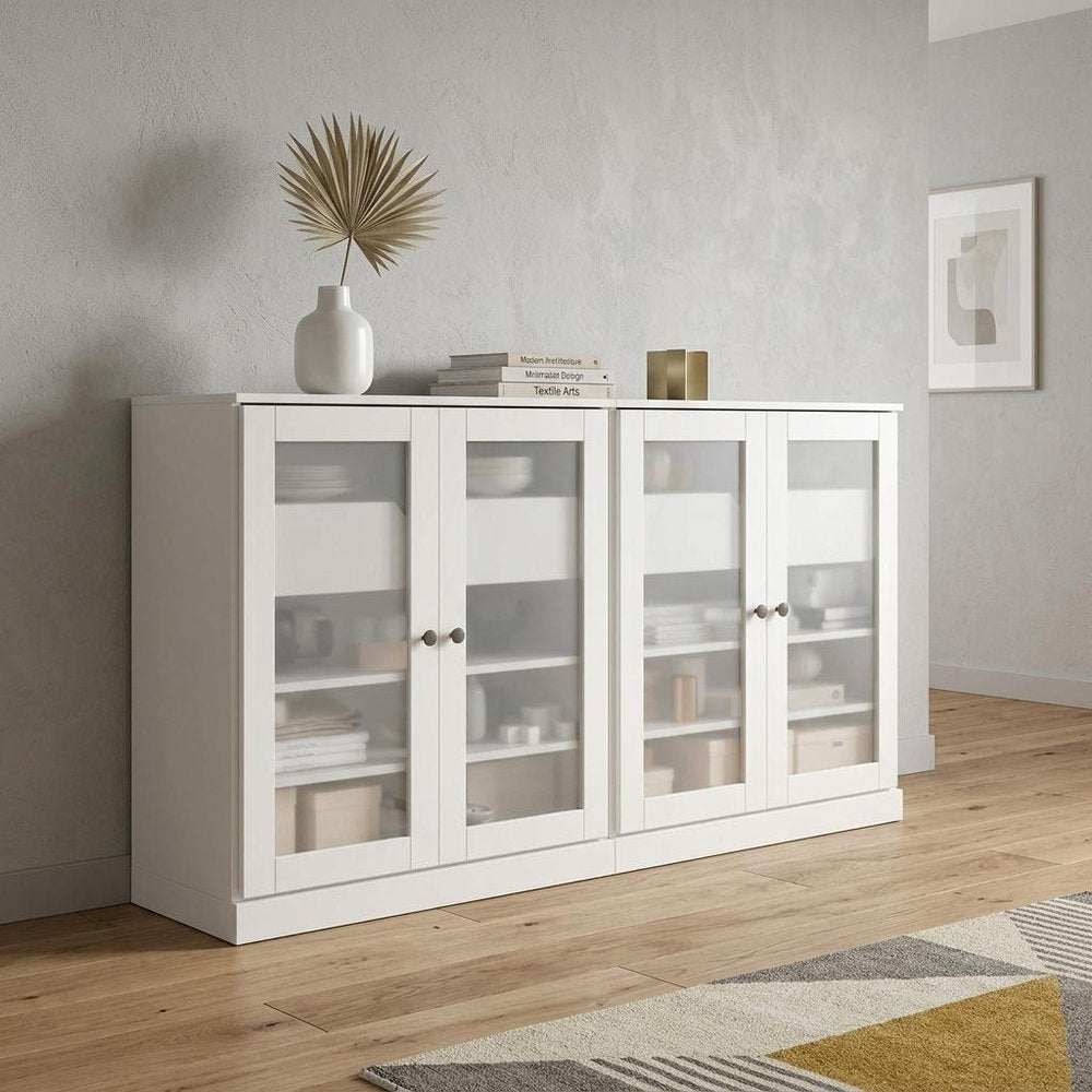 64" White Solid Wood Four Drawer Sideboard With Four Doors