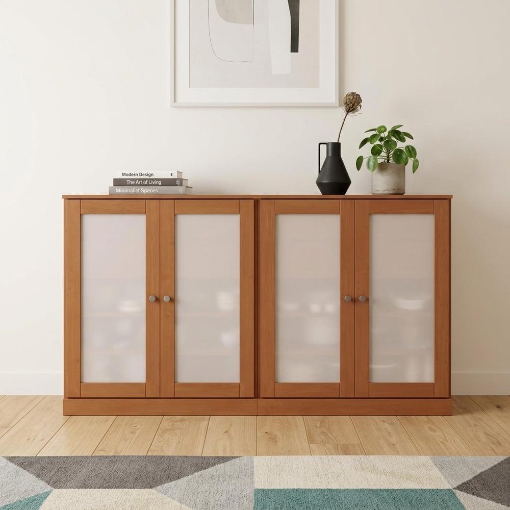 64" Coffee Solid Wood Four Drawer Sideboard With Four Doors
