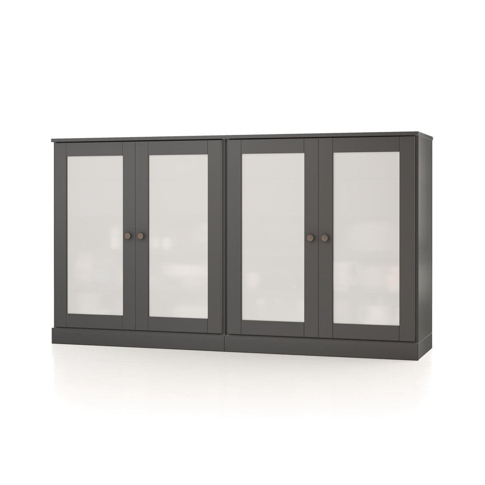 64" Gray Solid Wood Four Drawer Sideboard With Four Doors