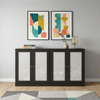 64" Black Solid Wood Four Drawer Sideboard With Four Doors