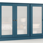 64" Teal Blue Solid Wood Four Drawer Sideboard With Four Doors