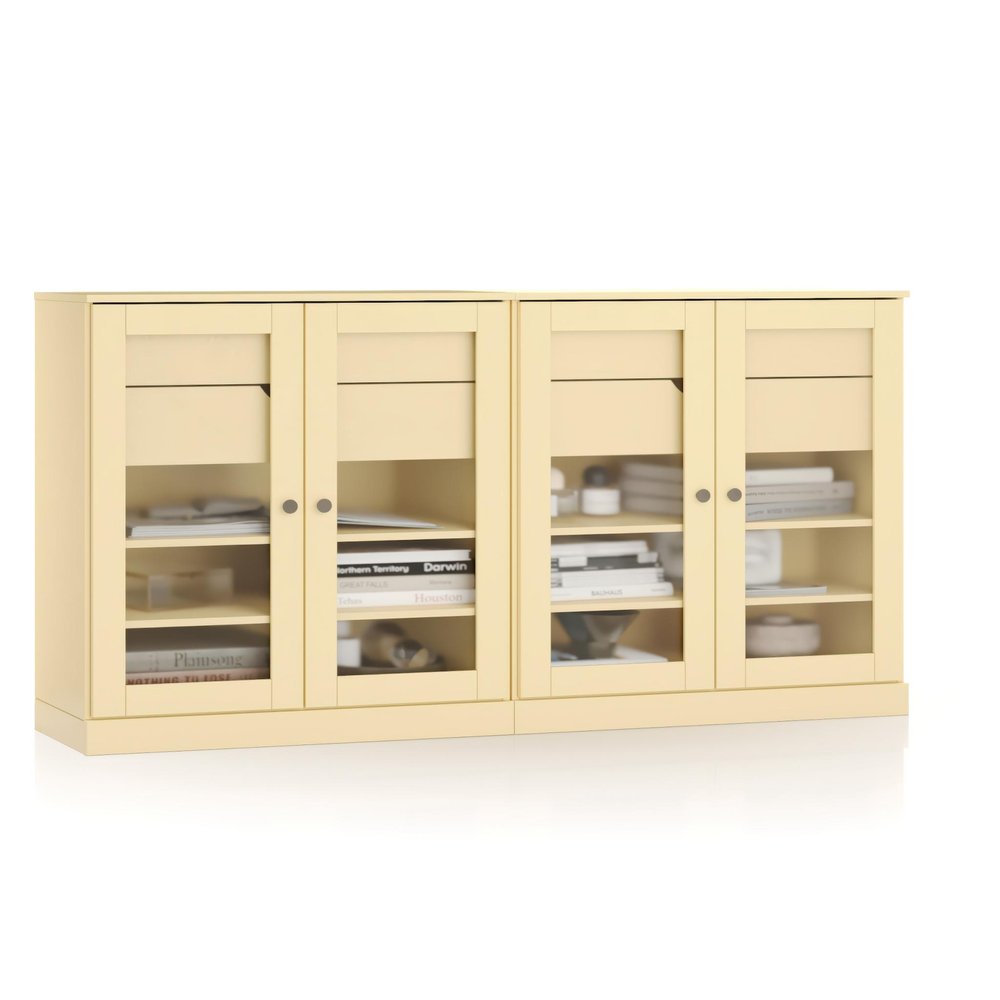 64" Yellow Solid Wood Four Drawer Sideboard With Four Doors