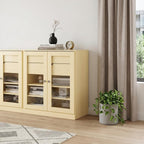 64" Yellow Solid Wood Four Drawer Sideboard With Four Doors
