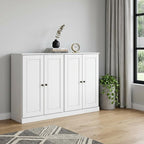 64" White Solid Wood Four Drawer Sideboard With Four Doors