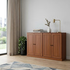 64" Coffee Solid Wood Four Drawer Sideboard With Four Doors