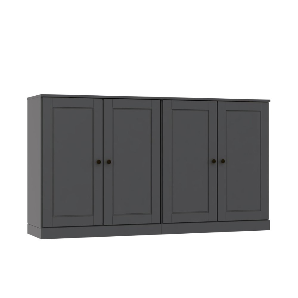 64" Gray Solid Wood Four Drawer Sideboard With Four Doors