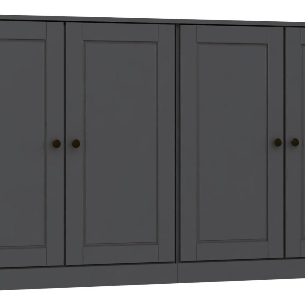 64" Gray Solid Wood Four Drawer Sideboard With Four Doors