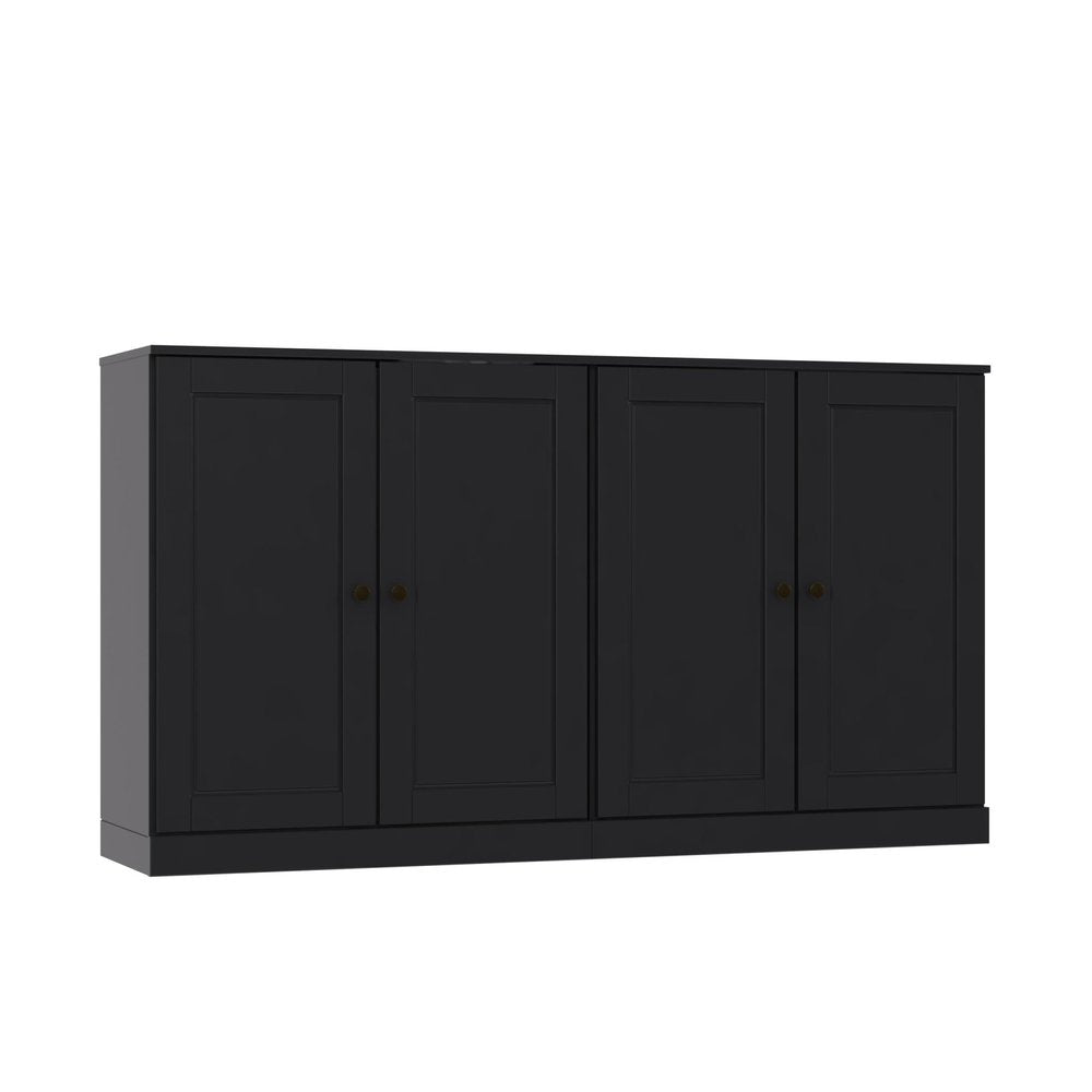 64" Black Solid Wood Four Drawer Sideboard With Four Doors