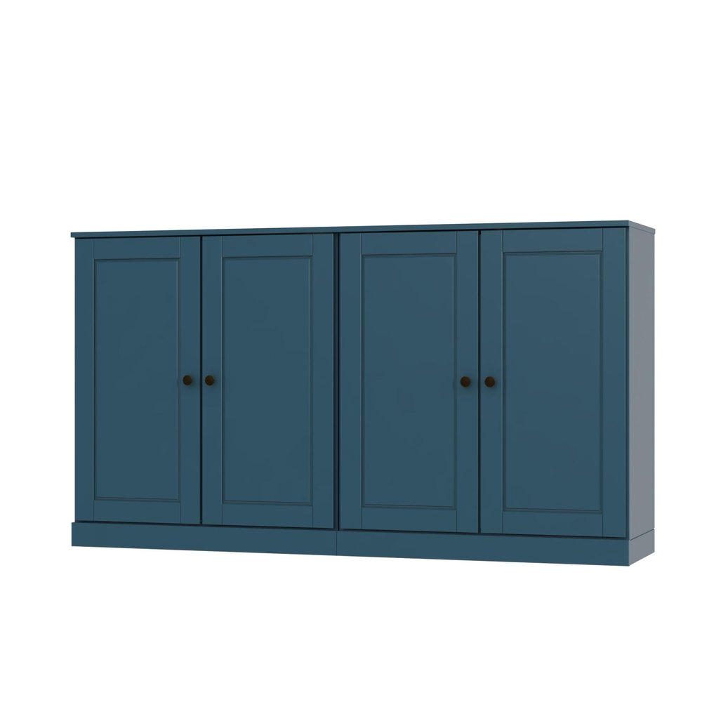 64" Teal Blue Solid Wood Four Drawer Sideboard With Four Doors