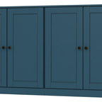 64" Teal Blue Solid Wood Four Drawer Sideboard With Four Doors