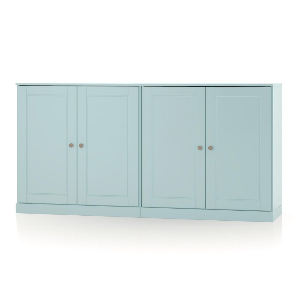 64" Aqua Solid Wood Four Drawer Sideboard With Four Doors