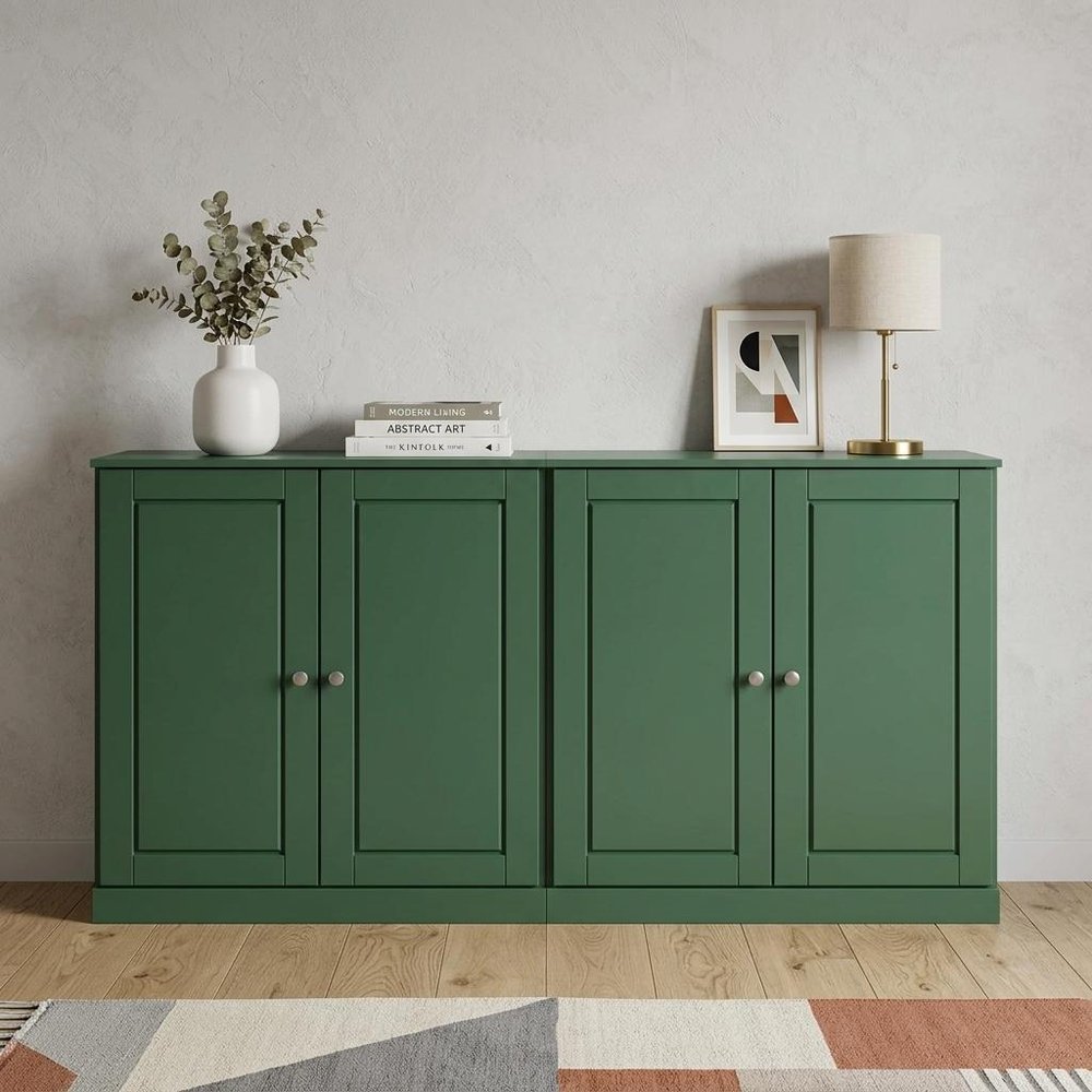 64" Green Solid Wood Four Drawer Sideboard With Four Doors