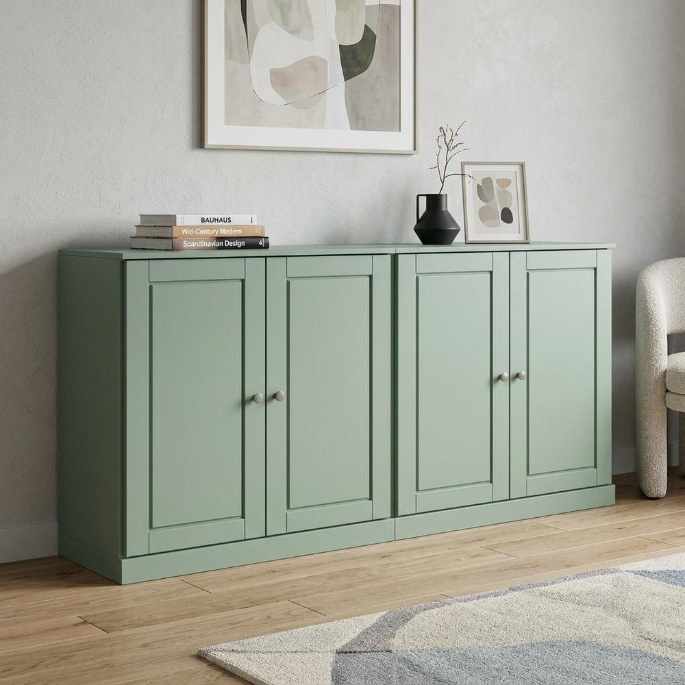 64" Sage Solid Wood Four Drawer Sideboard With Four Doors